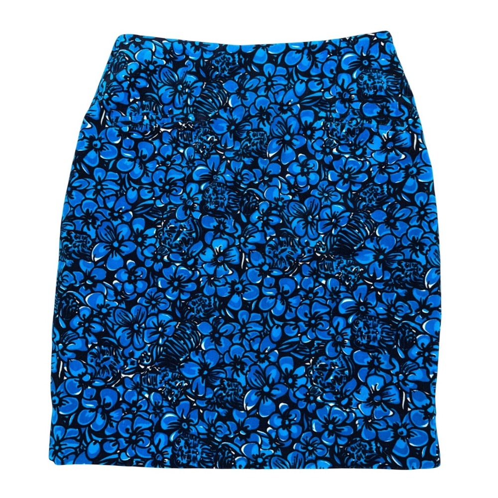 Lilly Pulitzer Vintage Blue Floral Cotton Pencil Skirt Size 4 Mini Skirt